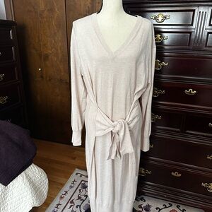 Thakoon Wrap Tie Sweater Dress in Oatmeal Size XL NWT